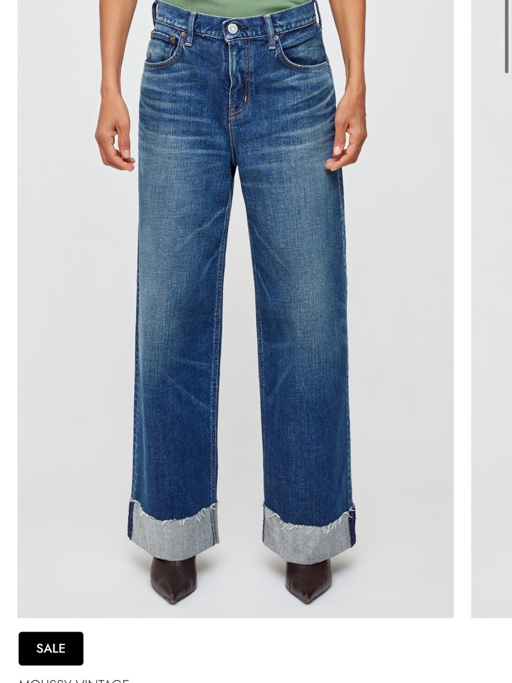 Moussy Wide-Leg Cuffed Jeans in Medium Blue Wash